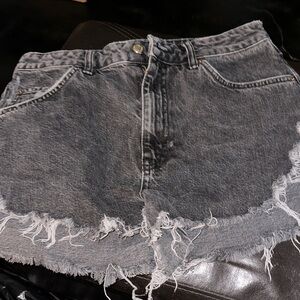 Topshop Charcoal Frayed Jean Shorts Zipper & Back Pockets, Size 8, Like New.
